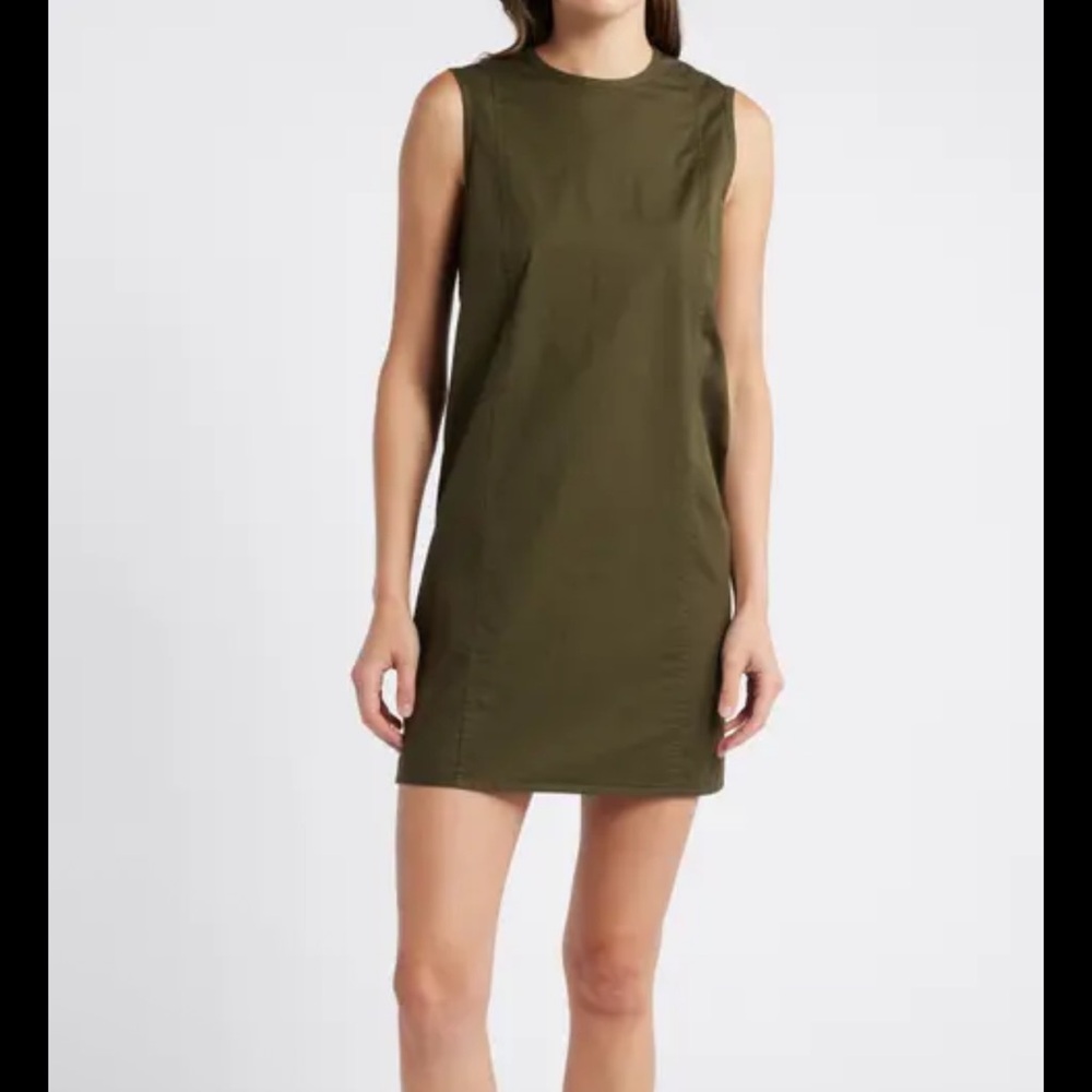 NWT Theory Women's Sleeveless High Crew Dress Olive Green shift Mini dress 12